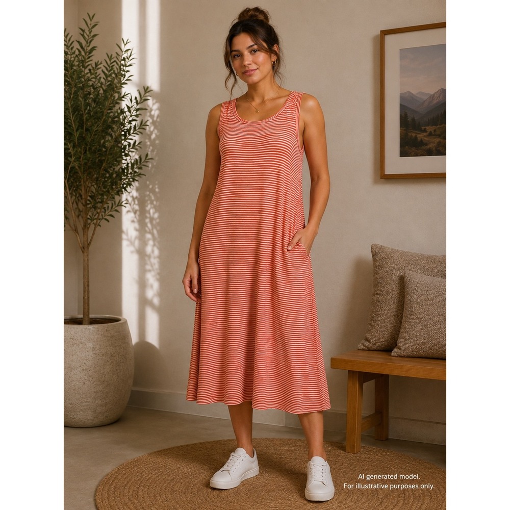 Philosophy Republic Clothing Orange White Striped Sleeveless Midi Dress Size M